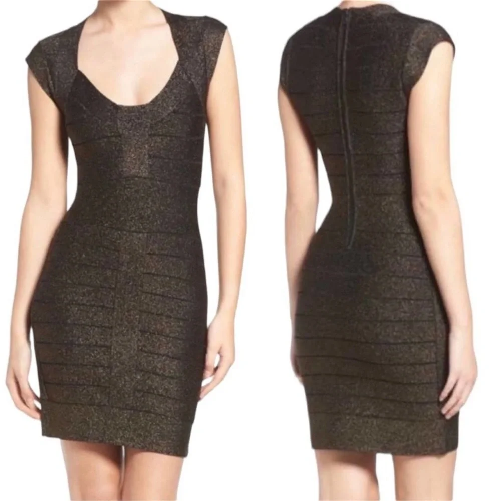 French Connection Bandage Dress Black Gold US 6 French Connection Bandage Dress Black Gold US 6